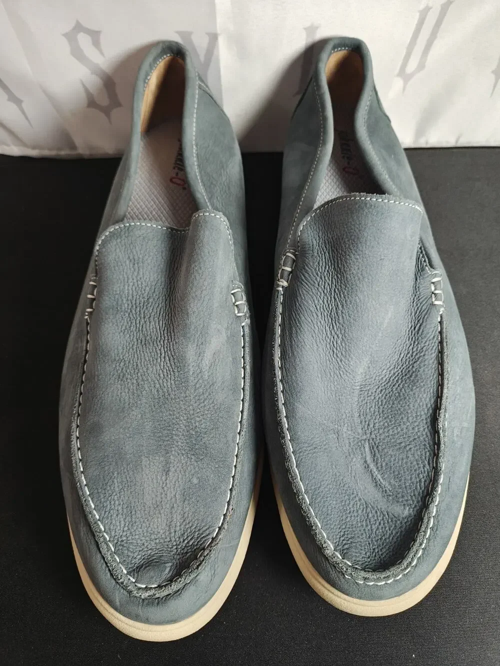 JOHNNIE O Men's 14 Loafers Blue Leather Malibu Moccasin Shoes Comfort New